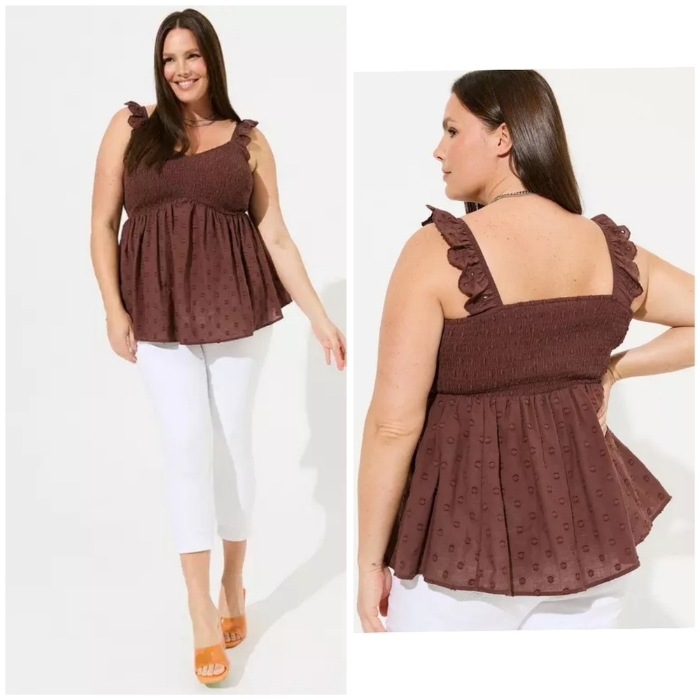 Torrid Clip Dot Babydoll Smocked Top 2X